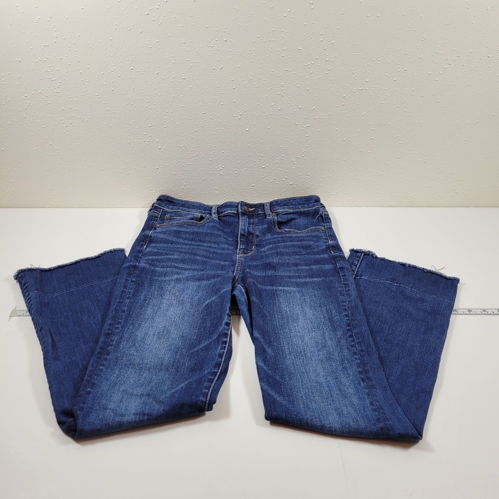 American Eagle Jean Women 8 Long Blue Excellent Hi-Rise Crop Flare Super Stretch